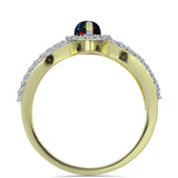 Inel din Argint 925 Placat cu Aur ( 3.29 grame ) cu Opal Etiopian Negru Lega Dembi și Topaz Alb 0.87 Carate