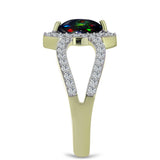 Inel din Argint 925 Placat cu Aur ( 3.29 grame ) cu Opal Etiopian Negru Lega Dembi și Topaz Alb 0.87 Carate