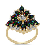 Inel din Argint 925 Placat cu Aur ( 4.5 grame ) cu Opal Etiopian Negru Lega Dembi și Topaz Alb 2.11 Carate