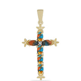 Cruce Pandantiv din Argint 925 Placat cu Aur ( 2.13 grame ) cu Turcoaz Oyster și Topaz Alb 1.72 Carate