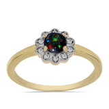 Inel din Argint 925 Placat cu Aur ( 2.09 grame ) cu Opal Etiopian Negru Lega Dembi și Topaz Alb 0.45 Carate
