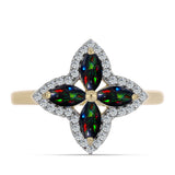 Inel din Argint 925 Placat cu Aur ( 2.9 grame ) cu Opal Etiopian Negru Lega Dembi și Topaz Alb 0.85 Carate