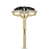 Inel din Argint 925 Placat cu Aur ( 2.9 grame ) cu Opal Etiopian Negru Lega Dembi și Topaz Alb 0.85 Carate