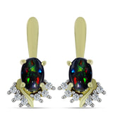Cercei din Argint 925 Placat cu Aur ( 2.69 grame ) cu Opal Etiopian Negru Lega Dembi și Topaz Alb 0.73 Carate