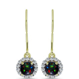 Cercei din Argint 925 Placat cu Aur ( 1.95 grame ) cu Opal Etiopian Negru Lega Dembi și Topaz Alb 0.93 Carate