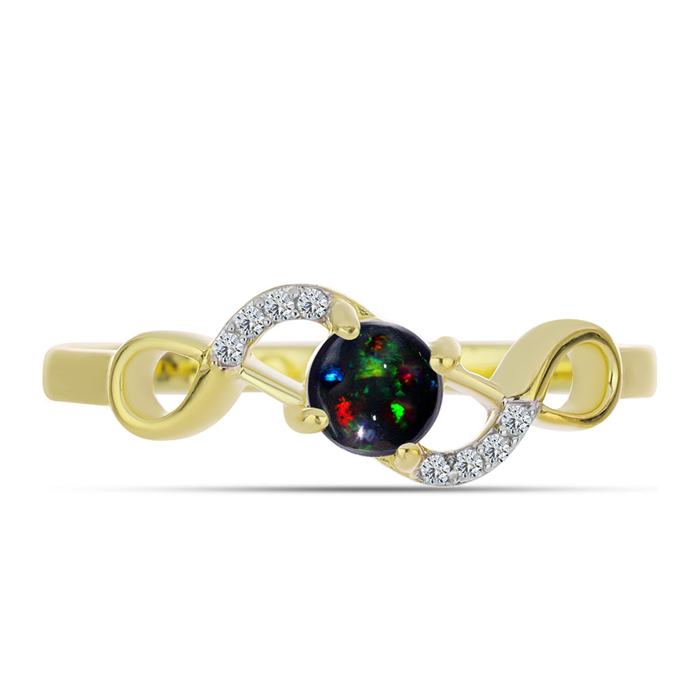 Inel din Argint 925 Placat cu Aur ( 2.19 grame ) cu Opal Etiopian Negru Lega Dembi și Topaz Alb 0.35 Carate