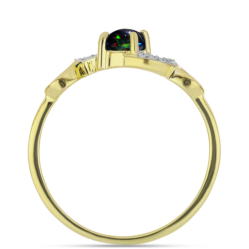 Inel din Argint 925 Placat cu Aur ( 2.19 grame ) cu Opal Etiopian Negru Lega Dembi și Topaz Alb 0.35 Carate