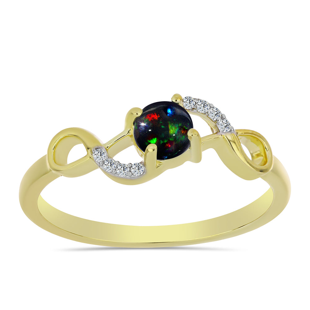 Inel din Argint 925 Placat cu Aur ( 2.19 grame ) cu Opal Etiopian Negru Lega Dembi și Topaz Alb 0.35 Carate