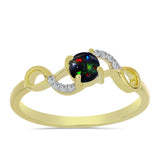 Inel din Argint 925 Placat cu Aur ( 2.19 grame ) cu Opal Etiopian Negru Lega Dembi și Topaz Alb 0.35 Carate