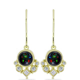 Cercei din Argint 925 Placat cu Aur ( 3.86 grame ) cu Opal Etiopian Negru Lega Dembi și Topaz Alb 1.47 Carate