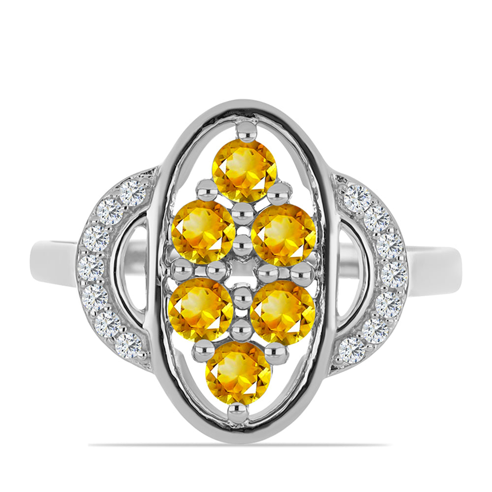 Inel din Argint 925 ( 3.14 grame ) cu Citrin Ural și Topaz Alb 0.8 Carate