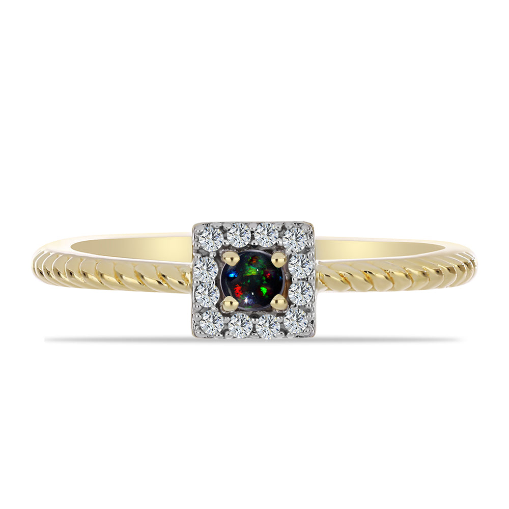 Inel din Argint 925 Placat cu Aur ( 2.25 grame ) cu Opal Etiopian Negru Lega Dembi și Topaz Alb 0.19 Carate