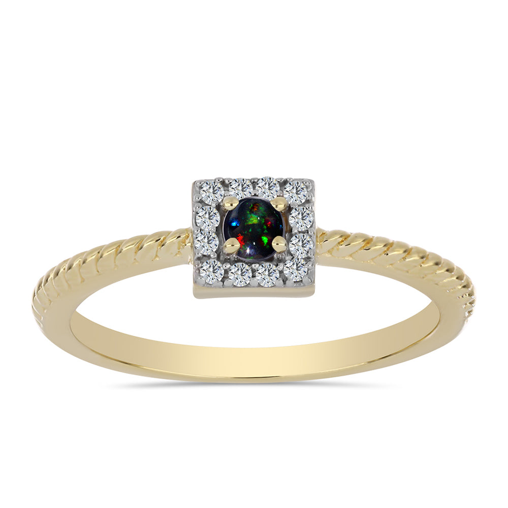 Inel din Argint 925 Placat cu Aur ( 2.25 grame ) cu Opal Etiopian Negru Lega Dembi și Topaz Alb 0.19 Carate