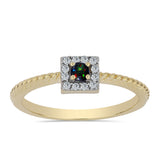 Inel din Argint 925 Placat cu Aur ( 2.25 grame ) cu Opal Etiopian Negru Lega Dembi și Topaz Alb 0.19 Carate
