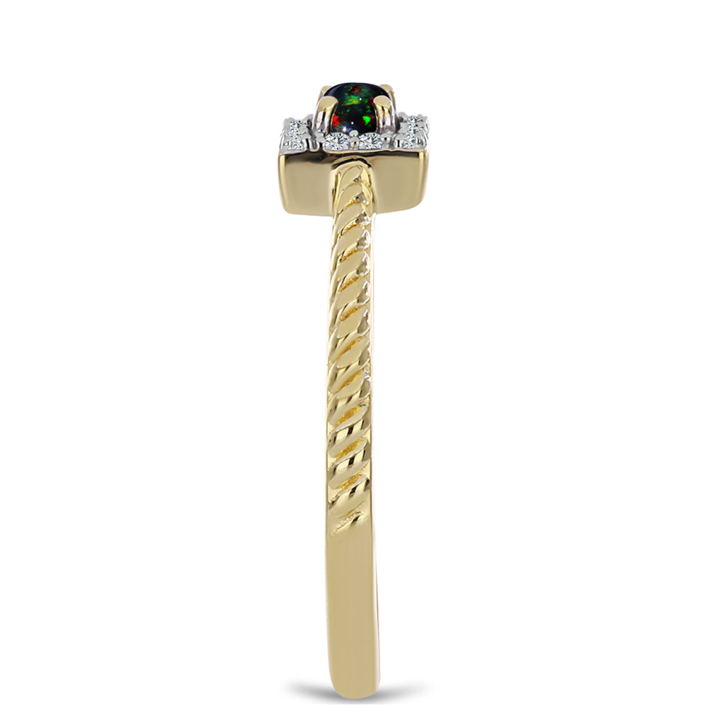 Inel din Argint 925 Placat cu Aur ( 2.25 grame ) cu Opal Etiopian Negru Lega Dembi și Topaz Alb 0.19 Carate