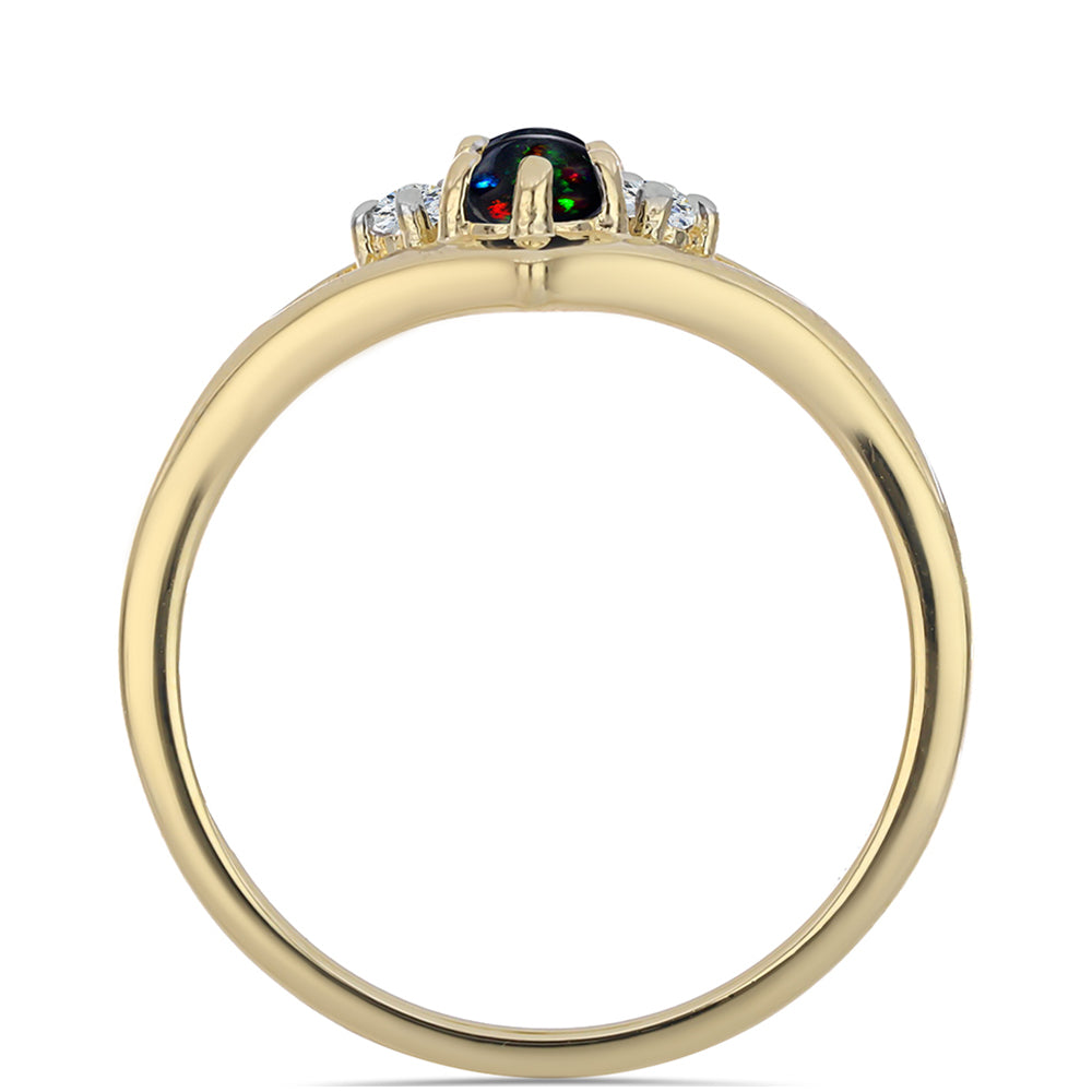 Inel din Argint 925 Placat cu Aur ( 2.13 grame ) cu Opal Etiopian Negru Lega Dembi și Topaz Alb 0.22 Carate