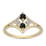 Inel din Argint 925 Placat cu Aur ( 2.13 grame ) cu Opal Etiopian Negru Lega Dembi și Topaz Alb 0.22 Carate