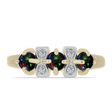 Inel din Argint 925 Placat cu Aur ( 2.78 grame ) cu Opal Etiopian Negru Lega Dembi și Topaz Alb 0.54 Carate