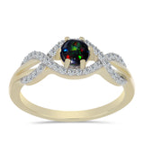 Inel din Argint 925 Placat cu Aur ( 2.83 grame ) cu Opal Etiopian Negru Lega Dembi și Topaz Alb 0.66 Carate