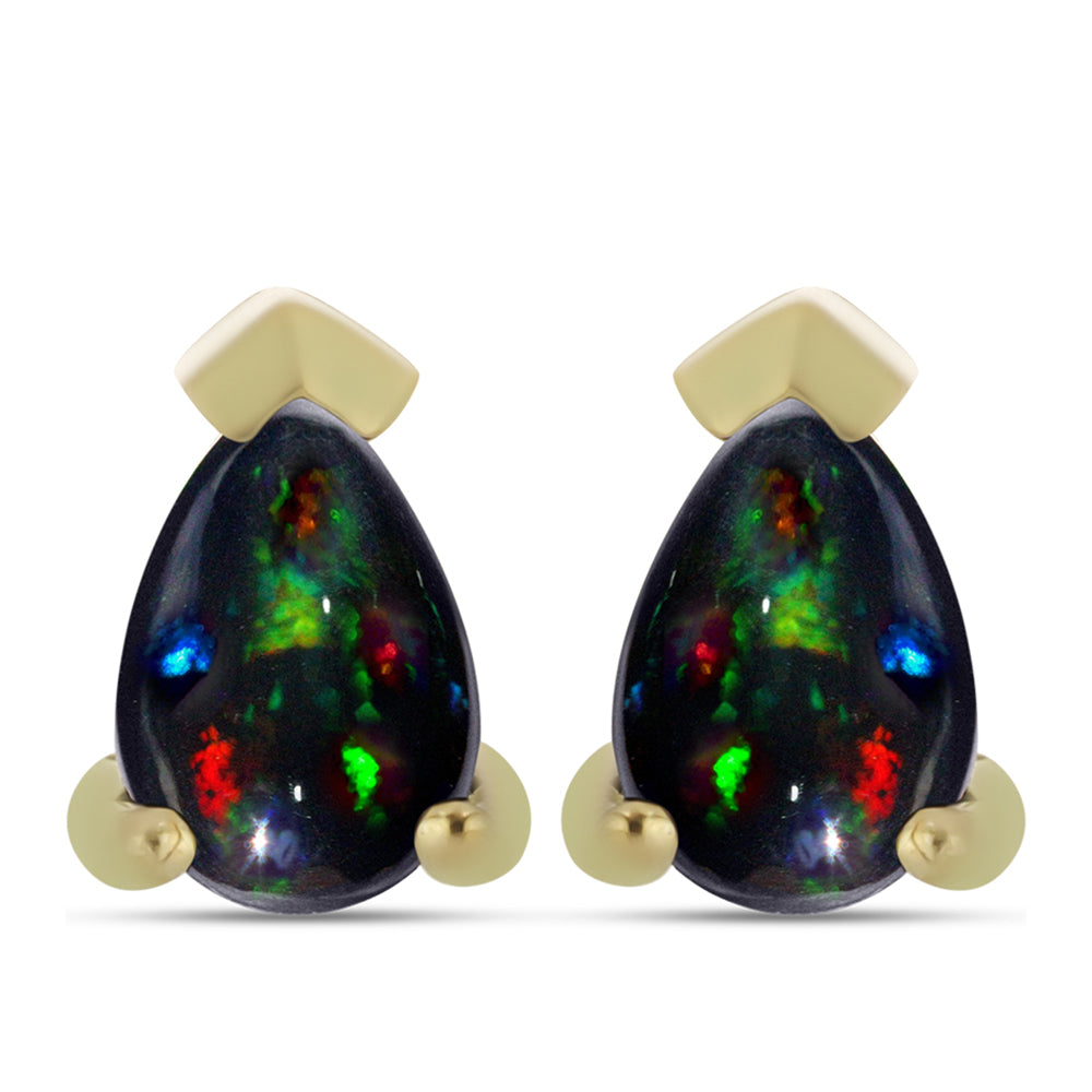 Set din Argint 925 Placat cu Aur ( 2.51 grame ) cu Opal Etiopian Negru Lega Dembi 0.82 Carate ( Cercei+Inel )