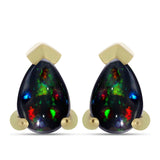 Set din Argint 925 Placat cu Aur ( 2.51 grame ) cu Opal Etiopian Negru Lega Dembi 0.82 Carate ( Cercei+Inel )