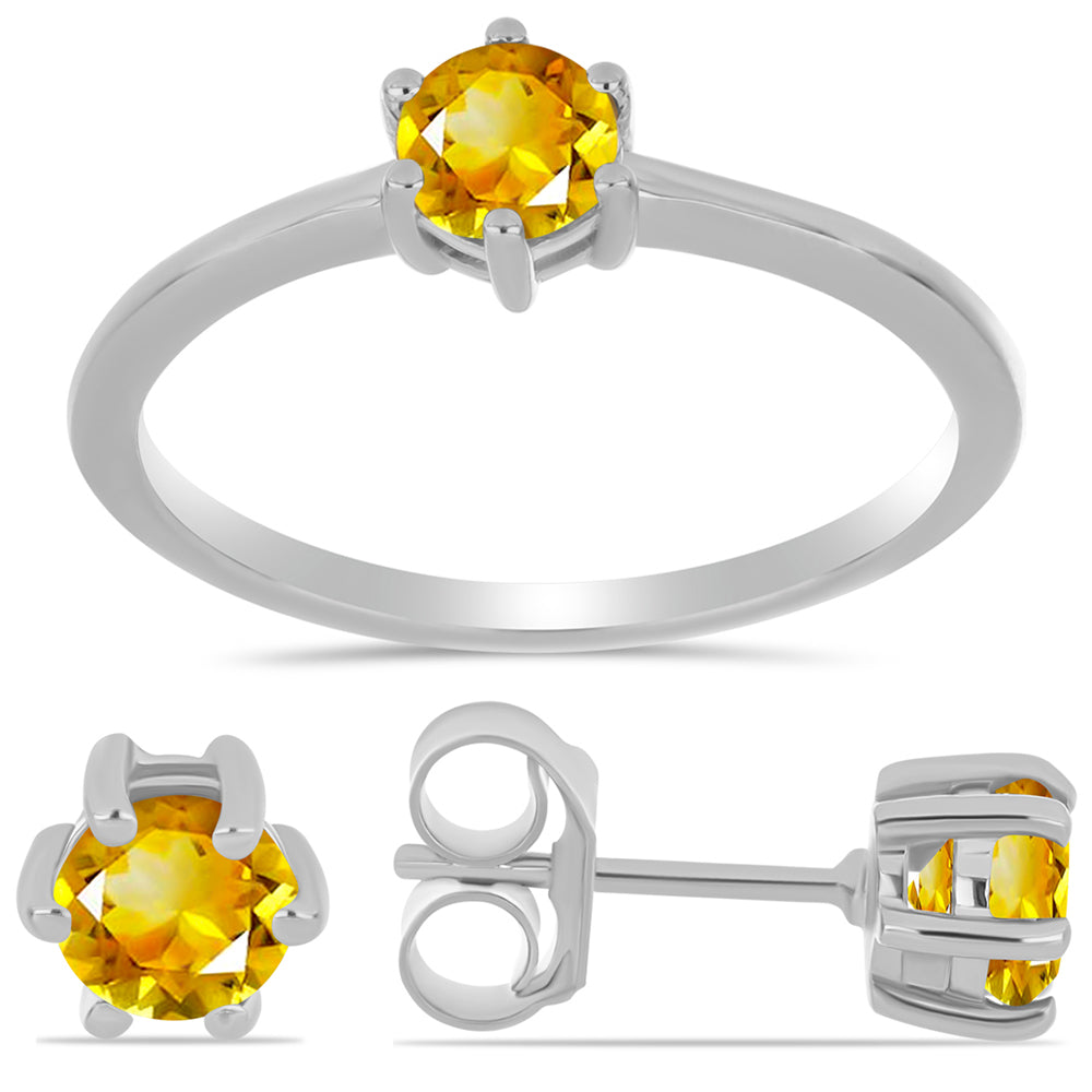 Set din Argint 925 ( 2.71 grame ) cu Citrin Ural 1.35 Carate ( Cercei+Inel )
