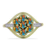 Inel din Argint 925 Placat cu Aur ( 3.65 grame ) cu Turcoaz Oyster și Topaz Alb 1.18 Carate