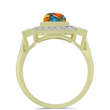 Inel din Argint 925 Placat cu Aur ( 4.59 grame ) cu Turcoaz Oyster și Topaz Alb 3.91 Carate