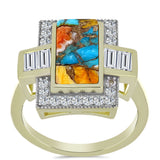 Inel din Argint 925 Placat cu Aur ( 4.59 grame ) cu Turcoaz Oyster și Topaz Alb 3.91 Carate