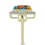Inel din Argint 925 Placat cu Aur ( 4.59 grame ) cu Turcoaz Oyster și Topaz Alb 3.91 Carate