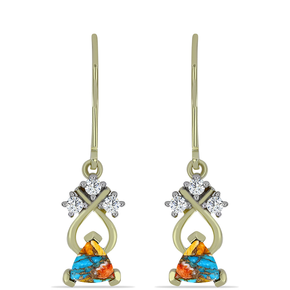 Cercei din Argint 925 Placat cu Aur ( 2.45 grame ) cu Turcoaz Oyster și Topaz Alb 1.45 Carate