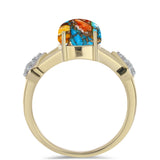 Inel din Argint 925 Placat cu Aur ( 2.92 grame ) cu Turcoaz Oyster și Topaz Alb 3.71 Carate