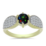 Inel din Argint 925 Placat cu Aur ( 3.17 grame ) cu Opal Etiopian Negru Lega Dembi și Topaz Alb 1.06 Carate