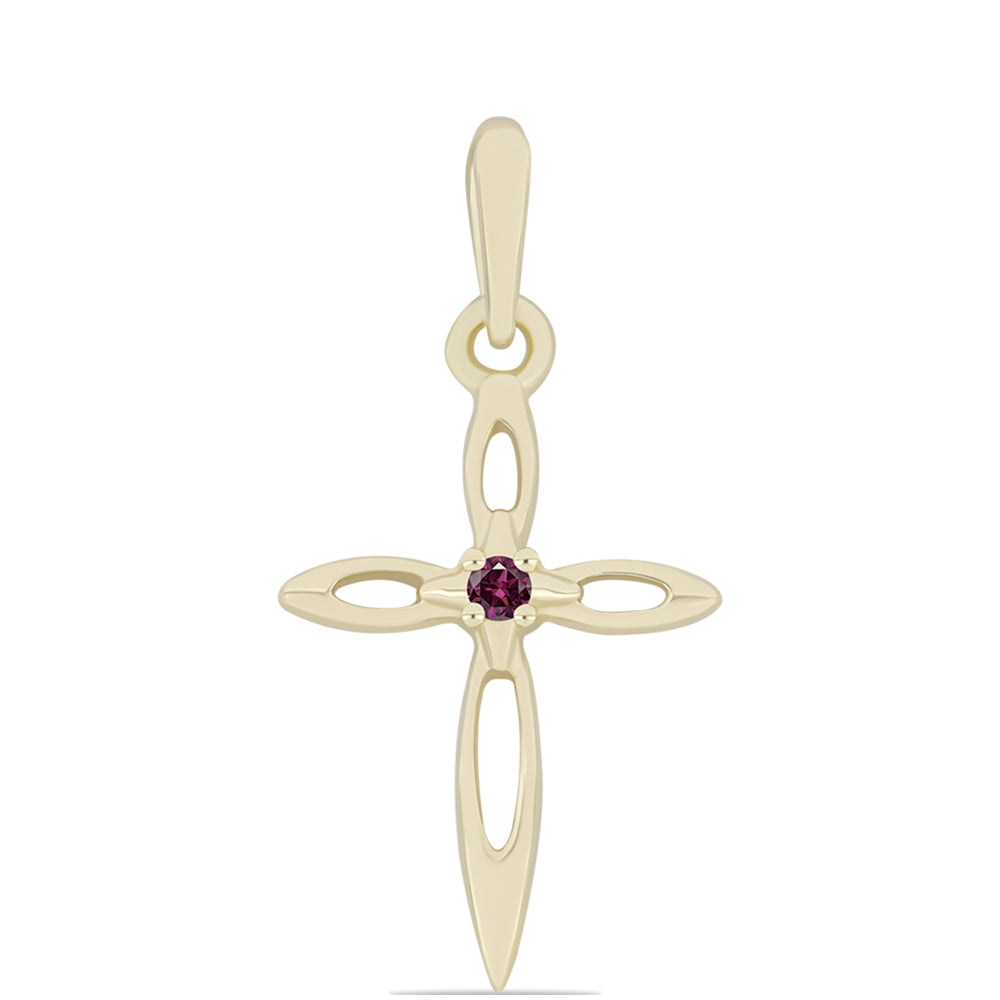 Cruce Pandantiv din Argint 925 Placat cu Aur ( 0.65 grame ) cu Diamant Violet 0.02 Carate
