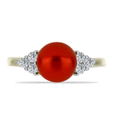 Inel din Argint 925 Placat cu Aur ( 2.27 grame ) cu Perlă de apă dulce roșie și Topaz Alb 2.51 Carate