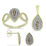 Set din Argint 925 Placat cu Aur ( 5.46 grame ) cu Diamant de culoarea Șampaniei și Topaz Alb 1.19 Carate ( Cercei+Inel+Pandantiv )