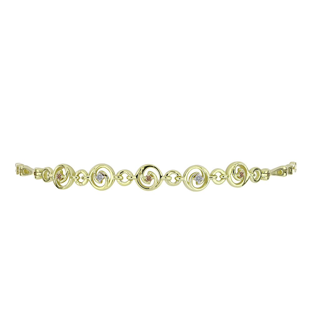 Brățară din Argint 925 Placat cu Aur ( 5.04 grame ) cu Diamant de culoarea Șampaniei și Diamant Alb 0.08 Carate