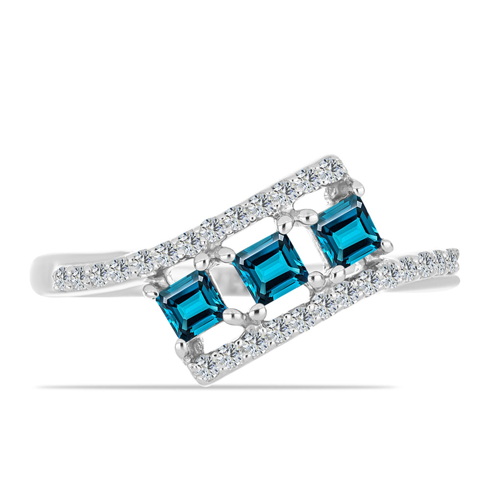 Inel din Argint 925 ( 2.21 grame ) cu Topaz Albastru ”Londra” și Topaz Alb 0.78 Carate