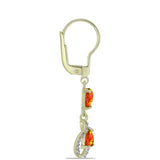 Cercei din Argint 925 Placat cu Aur ( 1.95 grame ) cu Opal de Foc American și Topaz Alb 0.72 Carate