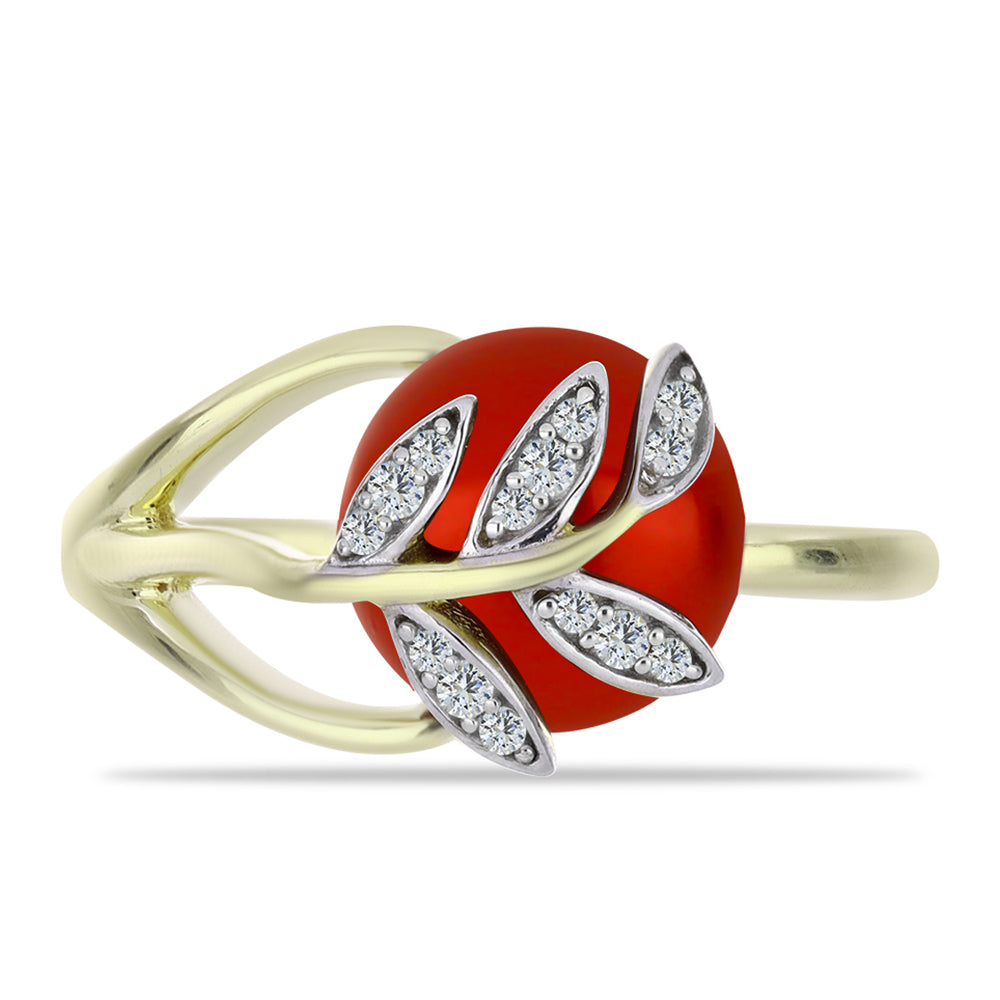 Inel din Argint 925 Placat cu Aur ( 3.55 grame ) cu Perlă de apă dulce roșie și Topaz Alb 4.39 Carate