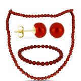 Set din Pepită ( 0.58 grame ) cu Perlă de apă dulce roșie 214.63 Carate ( Colier+Cercei+Brățară )