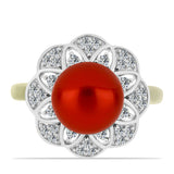 Inel din Argint 925 Placat cu Aur ( 4.43 grame ) cu Perlă de apă dulce roșie și Topaz Alb 4.59 Carate