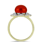 Inel din Argint 925 Placat cu Aur ( 4.43 grame ) cu Perlă de apă dulce roșie și Topaz Alb 4.59 Carate