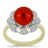 Inel din Argint 925 Placat cu Aur ( 4.43 grame ) cu Perlă de apă dulce roșie și Topaz Alb 4.59 Carate