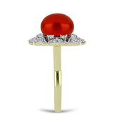 Inel din Argint 925 Placat cu Aur ( 4.43 grame ) cu Perlă de apă dulce roșie și Topaz Alb 4.59 Carate