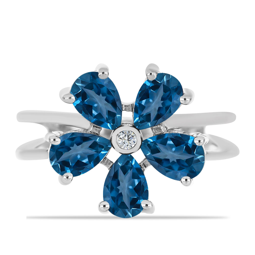 Inel din Argint 925 ( 3.76 grame ) cu Topaz Albastru ”Londra” și Topaz Alb 2.39 Carate