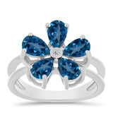 Inel din Argint 925 ( 3.76 grame ) cu Topaz Albastru ”Londra” și Topaz Alb 2.39 Carate