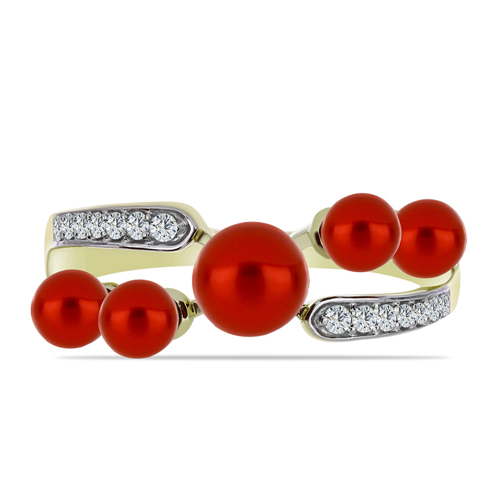 Inel din Argint 925 Placat cu Aur ( 2.7 grame ) cu Perlă de apă dulce roșie și Topaz Alb 2.94 Carate