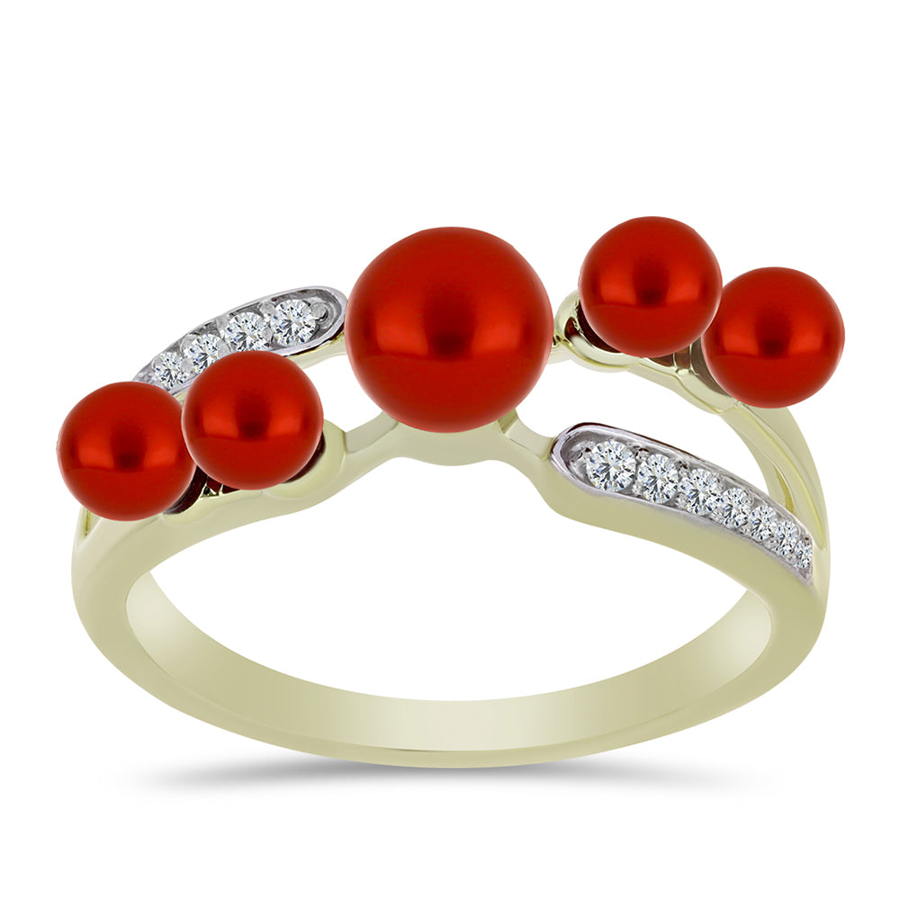 Inel din Argint 925 Placat cu Aur ( 2.7 grame ) cu Perlă de apă dulce roșie și Topaz Alb 2.94 Carate