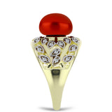 Inel din Argint 925 Placat cu Aur ( 5.01 grame ) cu Perlă de apă dulce roșie și Topaz Alb 4.44 Carate